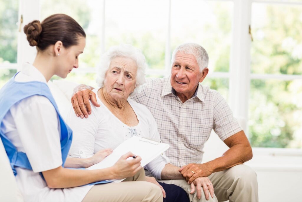 nurse looking at the paper